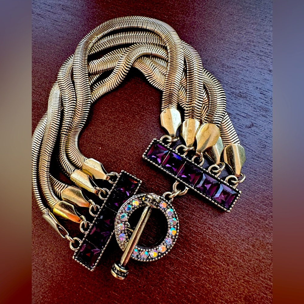 Gorgeous 7.5" Heidi Daus Crystal Statement Bracelet in Purple Amethyst and Gold - Picture 3 of 16